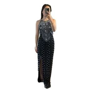 Adrianna Papell Beaded Mock Neck Column Dress - Size 4